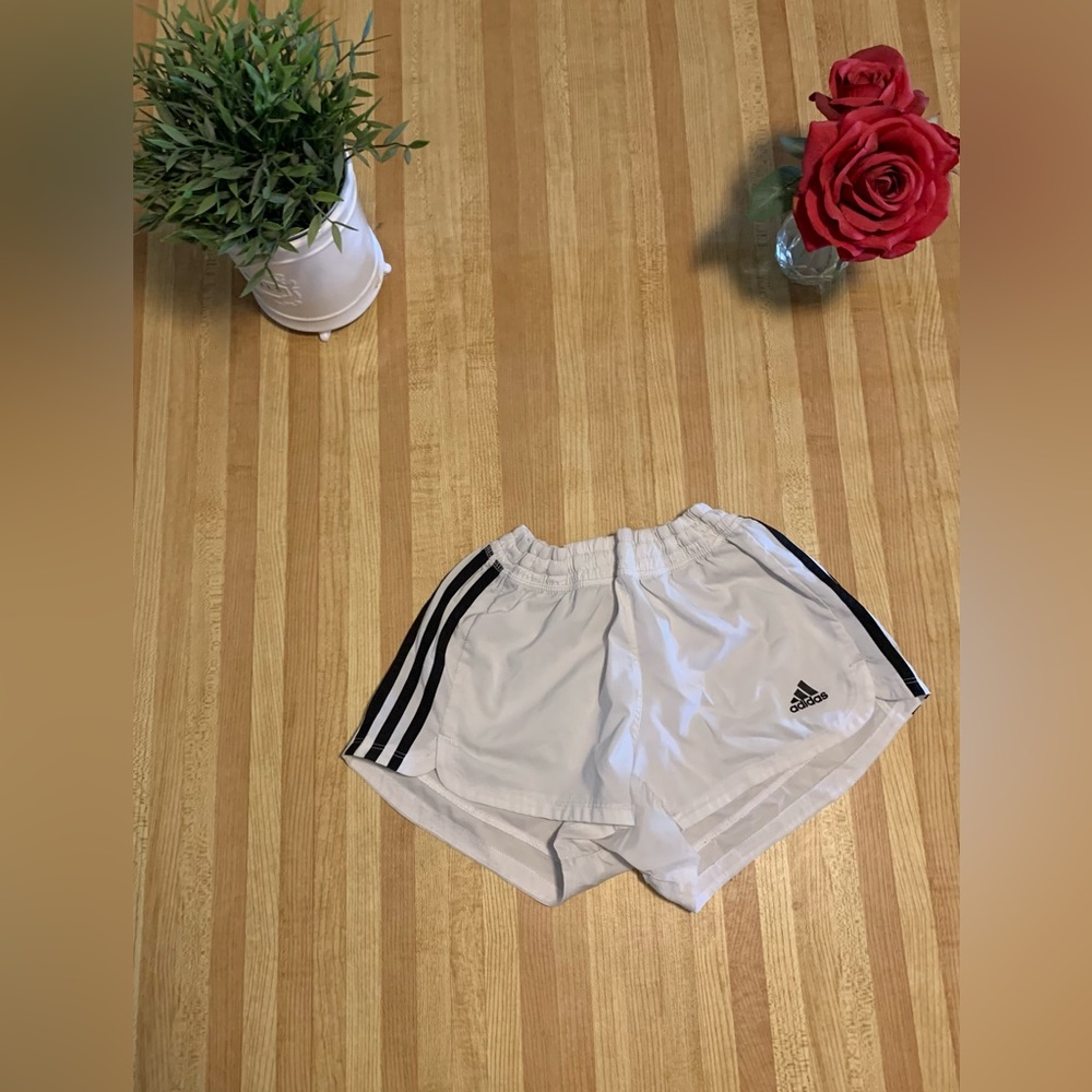 Adidas white and black shorts (S)